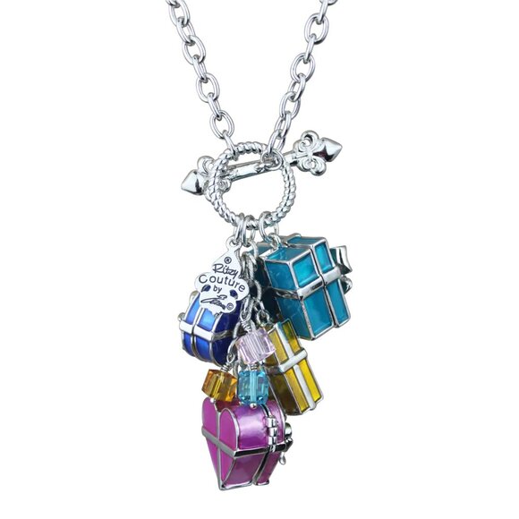 Ritzy Couture Life's a Gift Box Multiple Charm Christmas Necklace - Silvertone